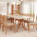 Ver imagem 1 de Conjunto Sala de Jantar Cacau 210cm com Vidro e 8 Cadeiras Juparanã Marrom/Off White/Bege