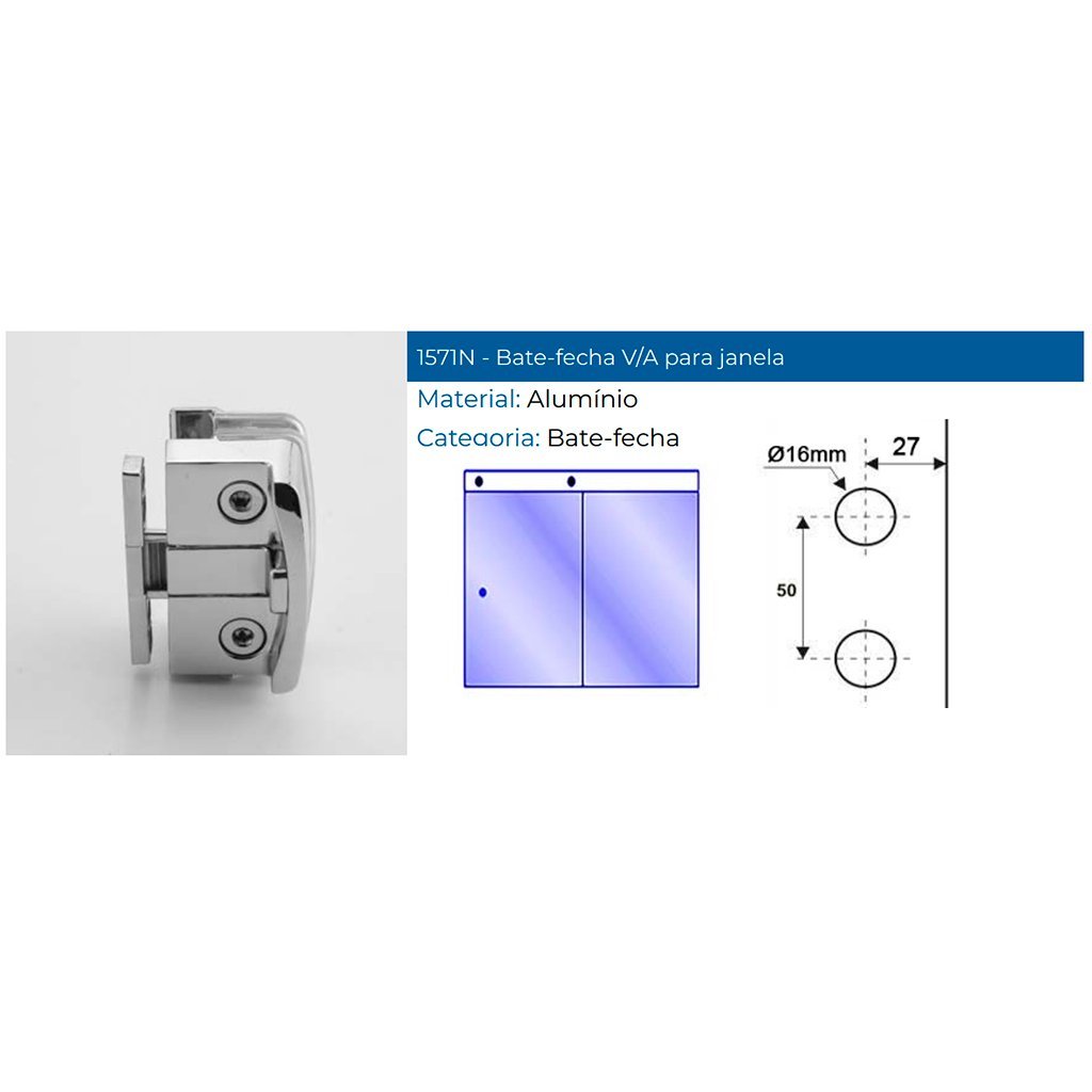 Bate Fecha Pequena para Janela Blindex Vidro/alvenaria de Alumínio Cromado - Metalback - 5