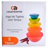 Jogo de Tigelas com Tampa 5 peças Vidro e Tampas Coloridas - 3