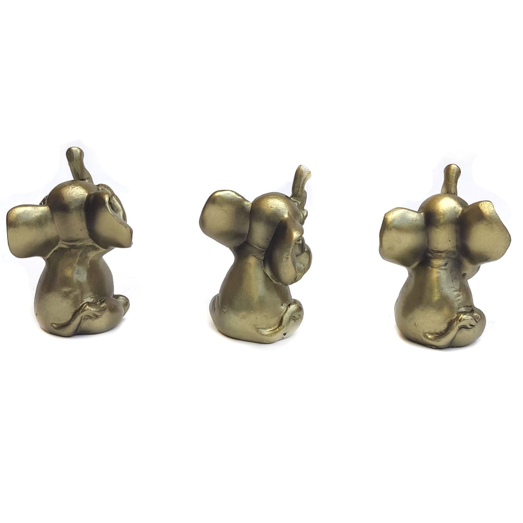 Trio Elefante Decorativo Enfeite Resina kit com 3 não ouço não vejo não falo sabedoria sorte - 6