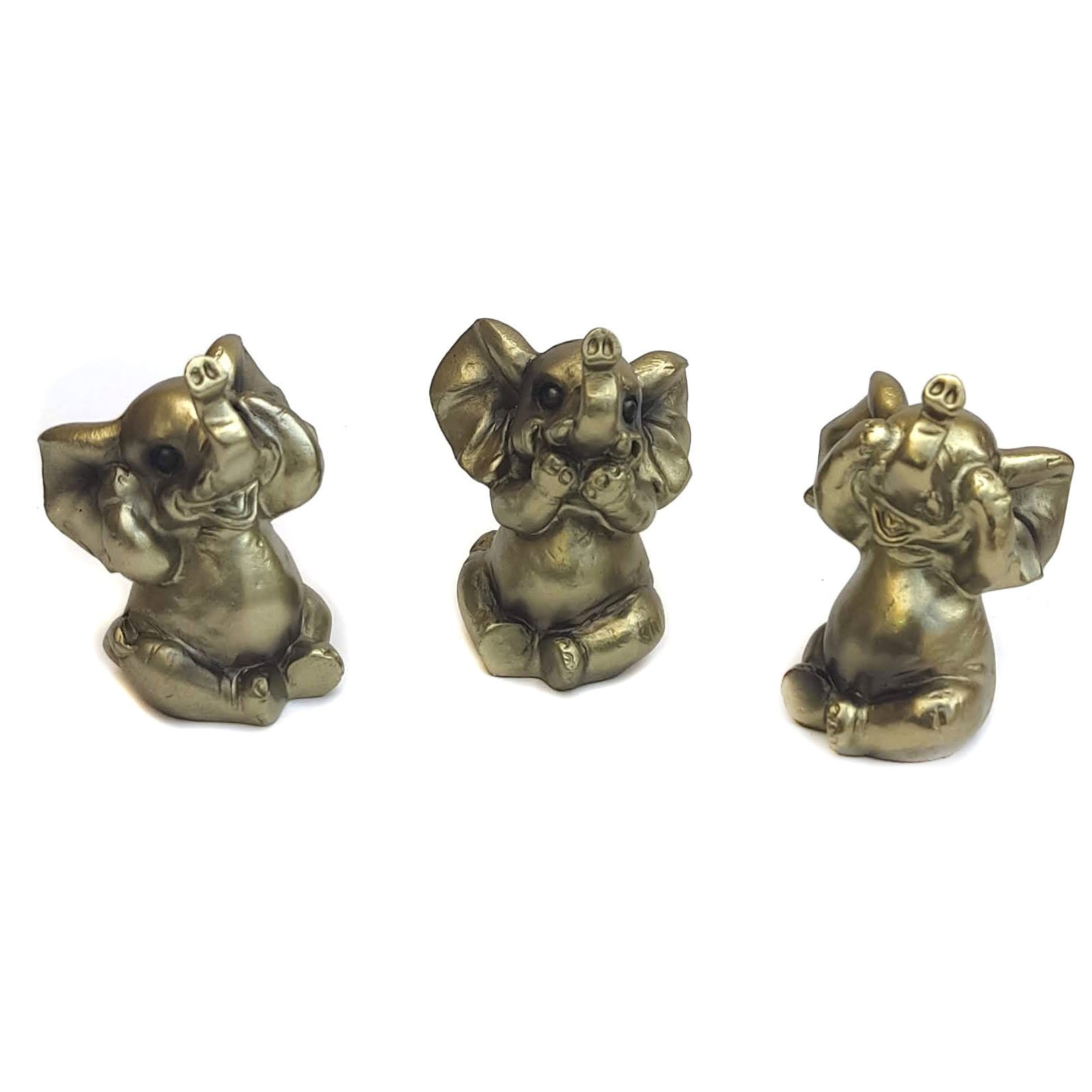 Trio Elefante Decorativo Enfeite Resina kit com 3 não ouço não vejo não falo sabedoria sorte - 4