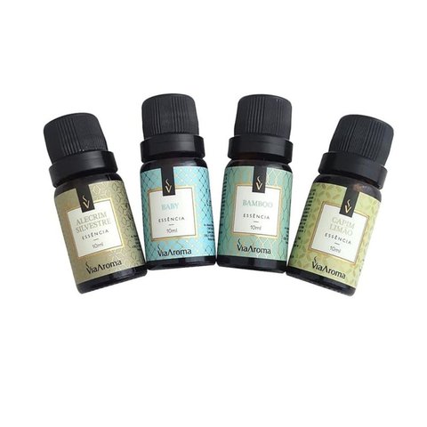 Kit 4 Essências de Aromatizador Via Aroma Aromaterapia 10ml