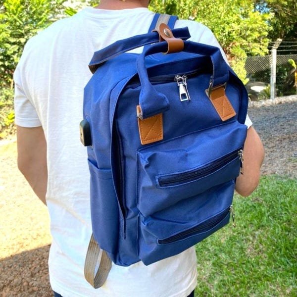 Mochila Executiva Para Notebook Com Usb Universitaria - Azul - 7