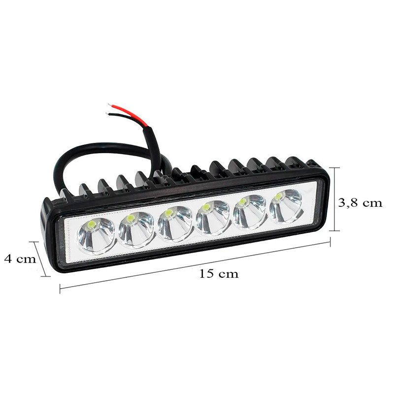 Farol de milha 6 Leds 18w Led Retangular Universal Branco Frio Carro Moto Off Road Trator Caminhao O - 2