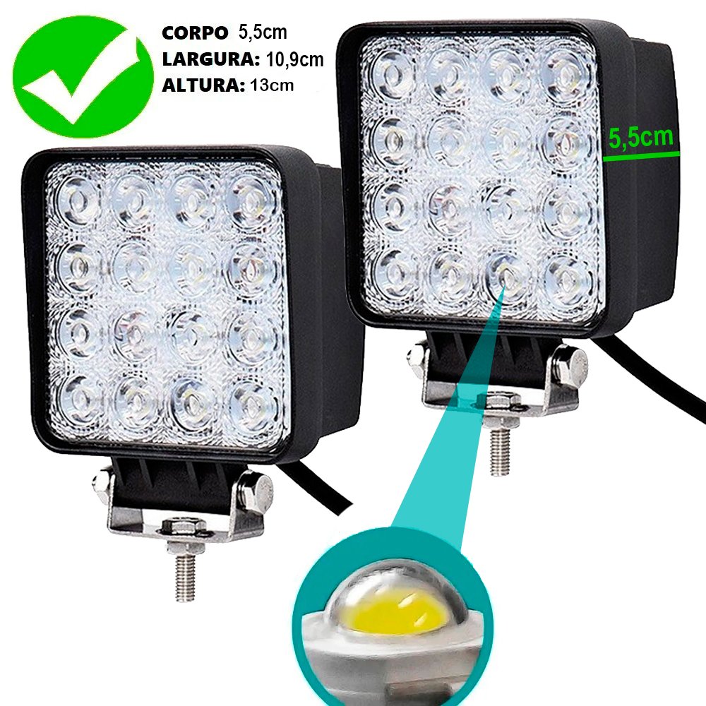 Farol de milha Automotivo 48w Led Quadrado Universal Branco Frio Carro Moto Off Road - 4