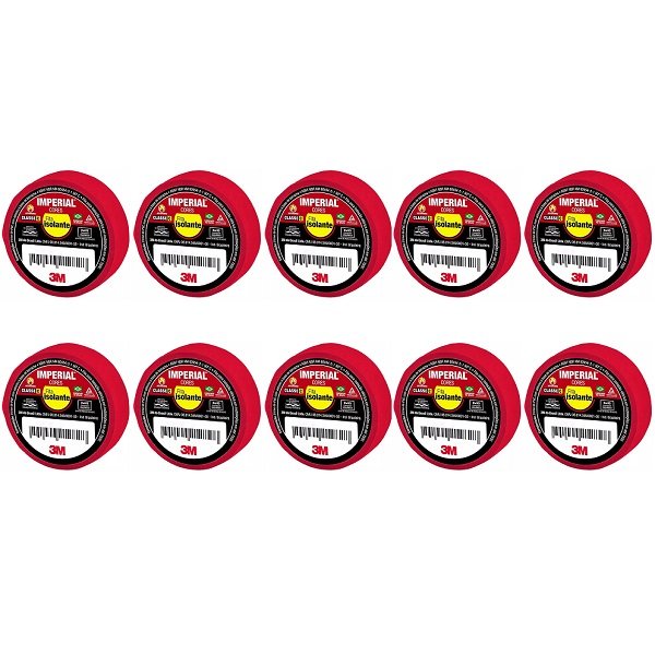 Kit 10 Fita Isolante 3m Imperial 18mm X 20m Vermelha - 2