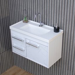 Gabinete Banheiro Mdf com Pia Cuba - Potenza Branco - 9