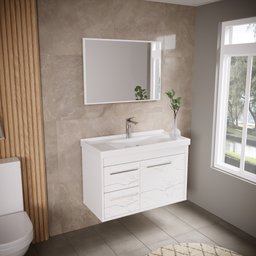 Gabinete Banheiro Mdf com Pia Cuba - Potenza Branco - 5