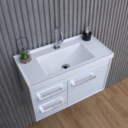 Gabinete Banheiro Mdf com Pia Cuba - Potenza Branco - 10