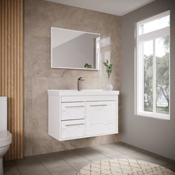 Gabinete Banheiro Mdf com Pia Cuba - Potenza Branco - 1