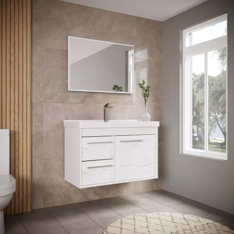 Gabinete Banheiro Mdf com Pia Cuba - Potenza Branco