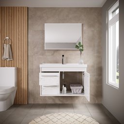 Gabinete Banheiro Mdf com Pia Cuba - Potenza Branco - 4