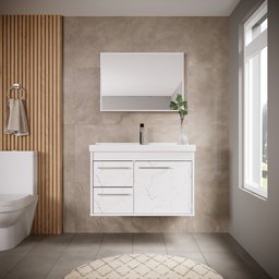 Gabinete Banheiro Mdf com Pia Cuba - Potenza Branco - 3