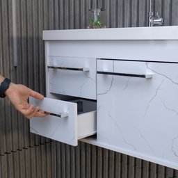Gabinete Banheiro Mdf com Pia Cuba - Potenza Branco - 2