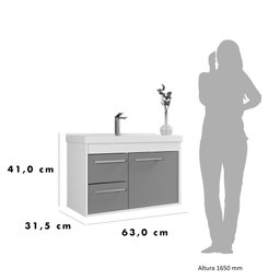 Gabinete Banheiro Mdf com Pia Cuba - Potenza Branco - 6