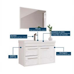 Gabinete Banheiro Mdf com Pia Cuba - Potenza Branco - 7