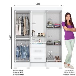 Guarda Roupa Ego Capelinha 4 Portas e 2 Gavetas Flex Branco - Móveis Briz - 4
