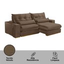 Ver imagem 4 de Sofá com Chaise B016 3 Lugares Retrátil 250cm Marrom Veludo Meu Sofá Online