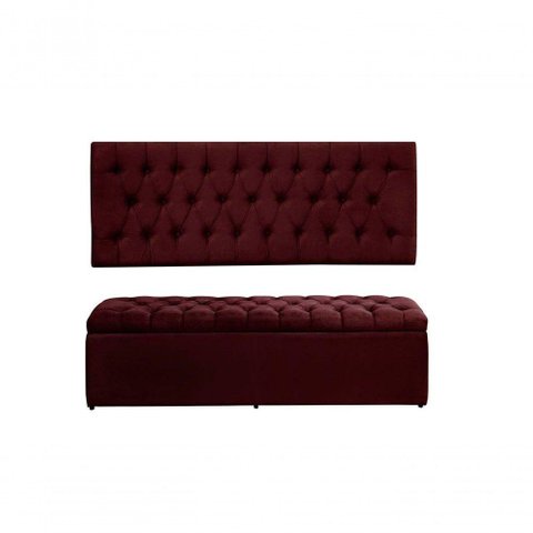 Kit Cabeceira e Calçadeira Imperatriz 120 Cm Suede Bordô