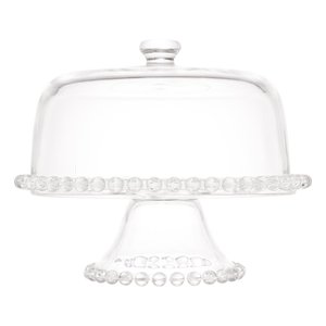 Prato para Bolo com Pé de Cristal e Tampa Pearl 31cm X 25cm - Wolff