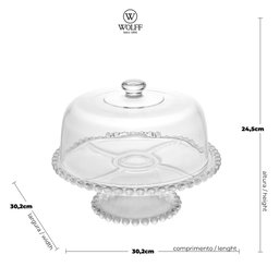 Prato para Bolo com Pé de Cristal e Tampa Pearl 31cm X 25cm - Wolff - 7