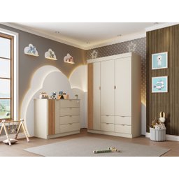 Quarto Infantil Bebê Ayla Cômoda e Guarda Roupa Offwhite - 2