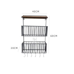 Prateleiras Fruteira Estante Madeira e Ferro de Parede Suspensa Rústica Multiuso para Cozinha