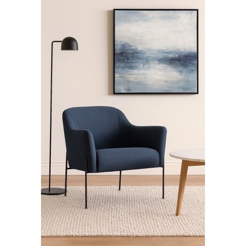 Poltrona Organic Linho Azul Marinho Base Aço Preto - Ooca Móveis