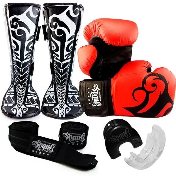 KIT Treino Muay Thai Spank - Vermelho - 10oz - 7
