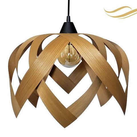 Luminária Lustre Pendente Madeira Natural Teto Sala Quarto Cozinha Lúpulo G