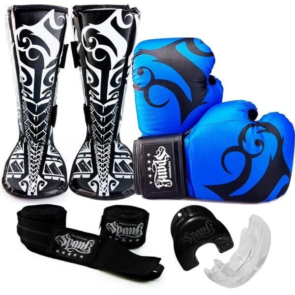 KIT Treino Muay Thai Spank - Azul - 10oz - 1