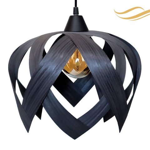 Luminária Lustre Pendente Madeira Teto Sala Quarto Cozinha Lúpulo M Preto