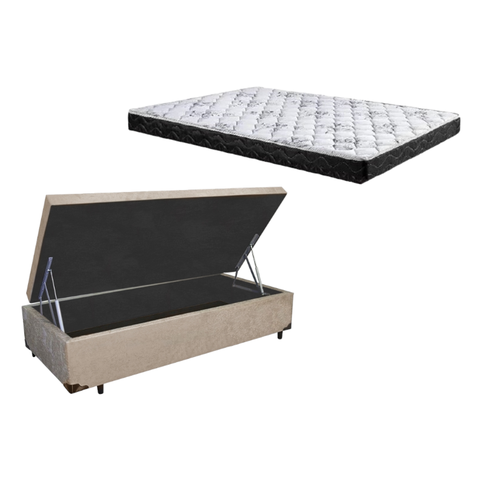 Cama Box Baú Solteiro Conforto Suede Bege + Colchão Solteiro Conforto Espuma D33 14x88x188