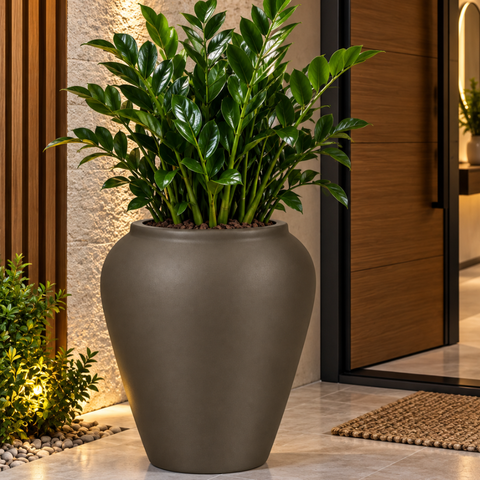 Vaso de Fibra de Vidro Bali U 71cm Vitrificado Grande Bronze Fosco