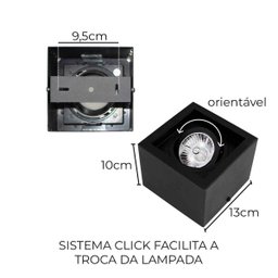 Plafon Spot Sobrepor Box Preto + Led Ar70 Branco Quente Starlumen St2761 - 2