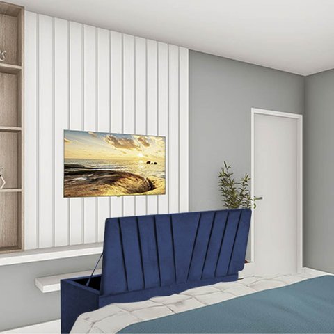 Caldadeira Baú Recamier Solteiro 100CM Bélgica Courino Azul Marinho - D A DECOR