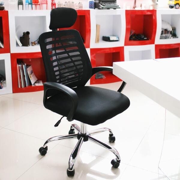 Kit 2 Cadeiras de Escritório Presidente Tela Mesh Simples com Apoio e Sistema Relax Ribs - Preta - 4