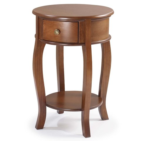 Mesa de Apoio Lateral Redonda com Gaveta 73 x 49 x 49 cm (a X L X P) - Imbuia Glazer