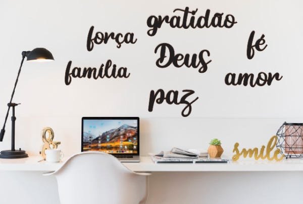 kit 6 Palavras Lettering: Gratidão Paz Família Amor Fé Deus - em Mdf Preto - 2