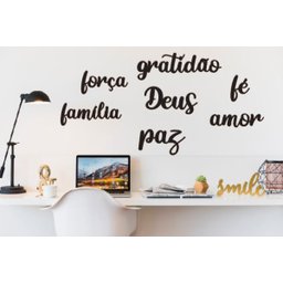 kit 6 Palavras Lettering: Gratidão Paz Família Amor Fé Deus - em Mdf Preto - 2