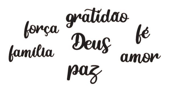 kit 6 Palavras Lettering: Gratidão Paz Família Amor Fé Deus - em Mdf Preto - 1