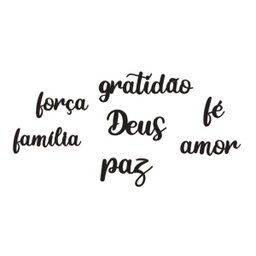 kit 6 Palavras Lettering: Gratidão Paz Família Amor Fé Deus - em Mdf Preto - 1
