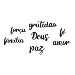 kit 6 Palavras Lettering: Gratidão Paz Família Amor Fé Deus - em Mdf Preto