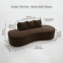 Ver imagem 3 de Sofá Tóquio Puff Orgânico Suede 200cm com 3 Almofadas Design Curvo Luxo para Sala e Recepção:Marrom