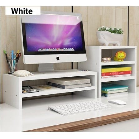 Kit Suporte Monitor e Escaninho Mesa Home Office Escritório Organizador - Branco