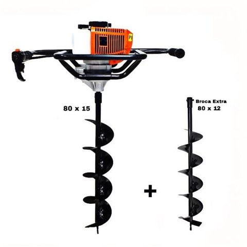KIT Perfurador de Solo Vulcan VPS520-S 2T 52CC 2,5HP com Broca 80x15cm + Broca Extra 80x12cm