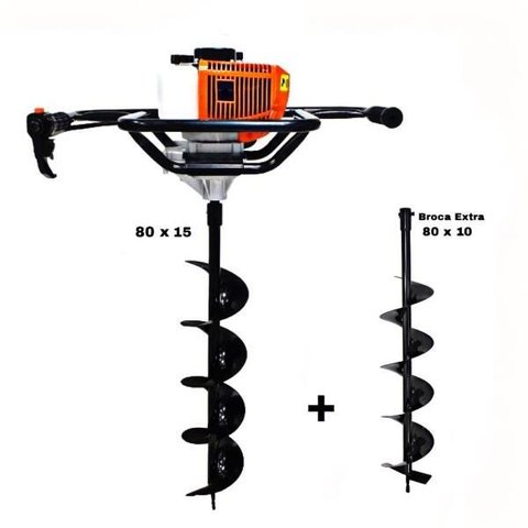 KIT Perfurador de Solo Vulcan VPS520S 2T 52CC 2,5HP com Broca 80x15cm + Broca 80x10cm