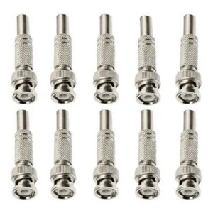 Kit com 10 Conectores Bnc Macho Mola com Parafuso 4mm para Câmera e Cabo de Cftv