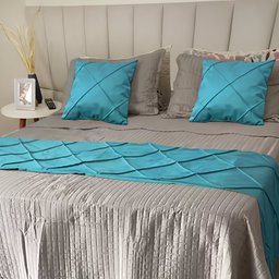 Peseira Drapeada Dupla Face em Veludo Cama Queen Cor:azul Turquesa - 1