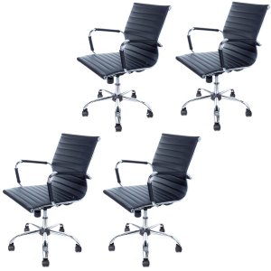 Kit  4 Cadeiras Diretor Charles Eames Esteirinha Preta Giratória 11D